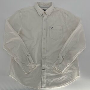 Men's Cream Button-Down Shirt - Classic Long Sleeve